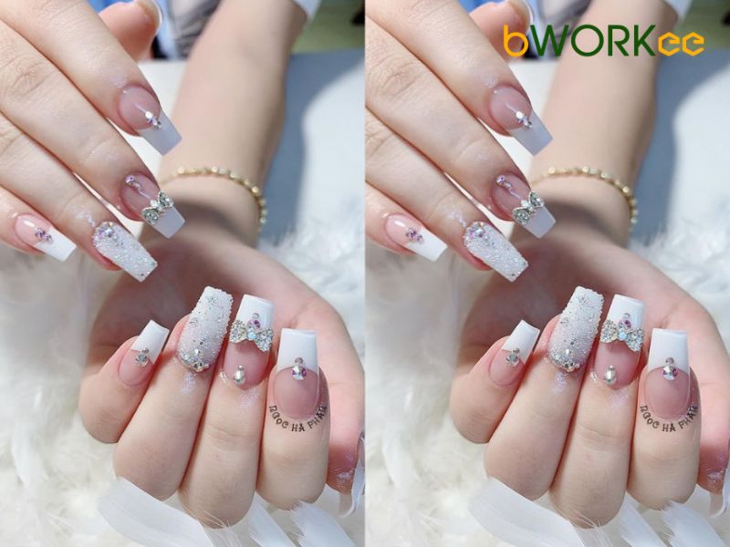 Màu nail cầu kỳ đính đá