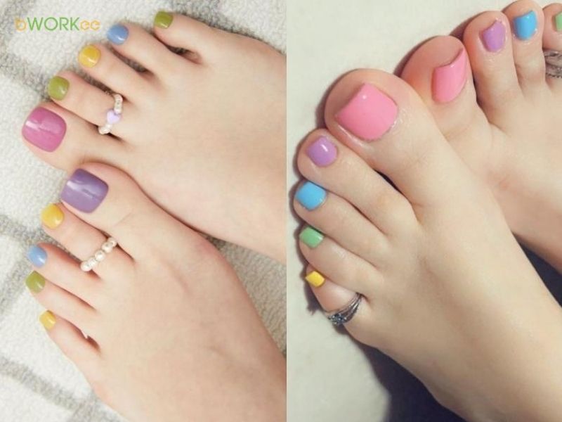 Móng chân sơn mix 5 màu