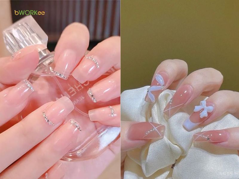 Nail cô dâu màu hồng