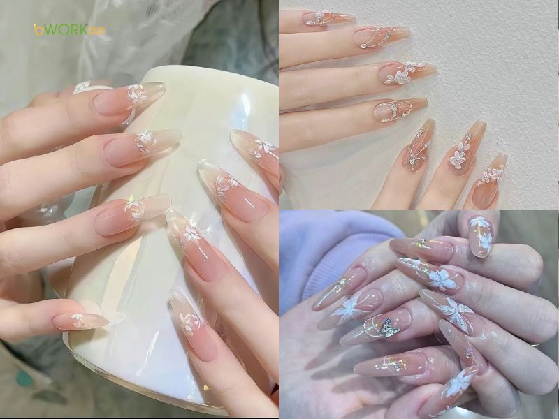 Nail cô dâu vẽ hoa