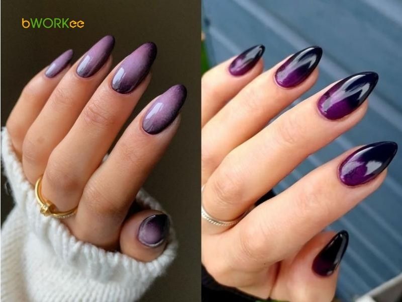 Nail màu tím mắt mèo