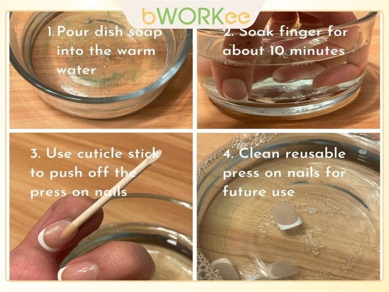 Tháo móng giả bằng nước ấm và xà phòng 