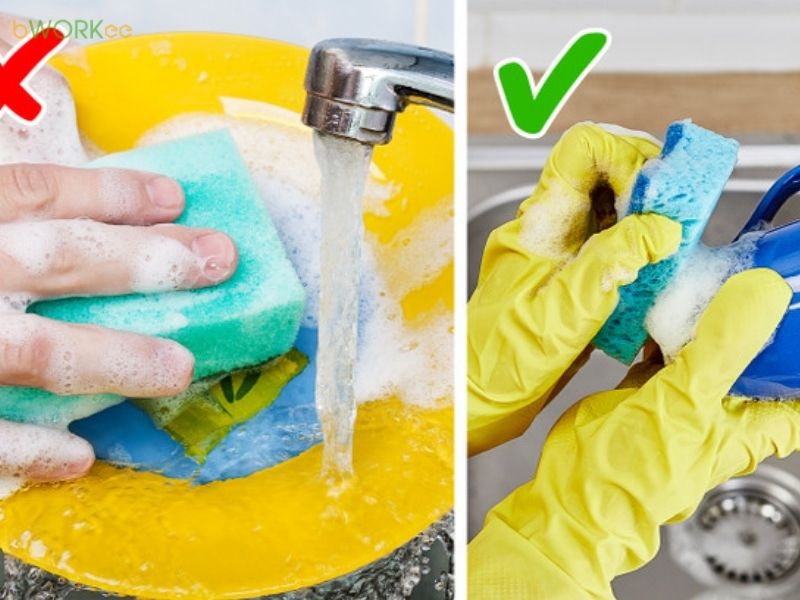 Đeo găng tay khi rửa chén, giặt đồ hoặc dùng hóa chất