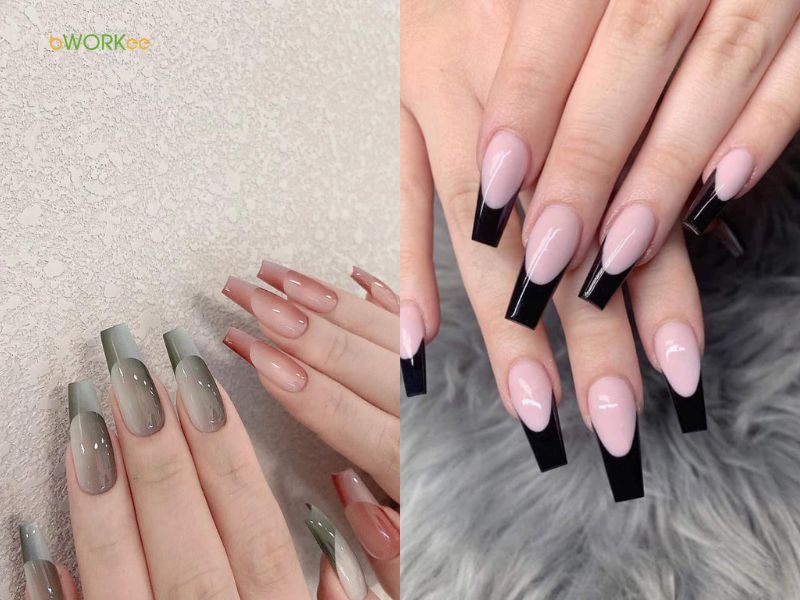 Nail sơn đầu móng 2 màu tương phản