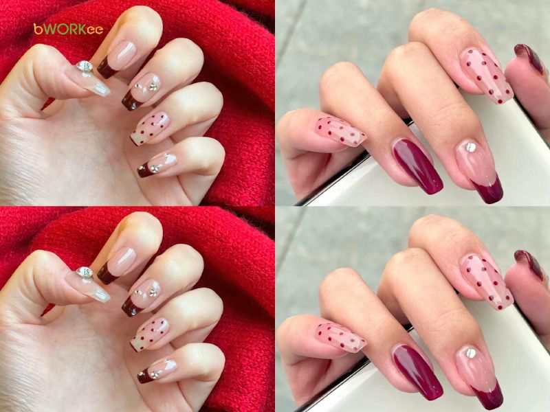 Sơn nail French đầu móng chấm bi