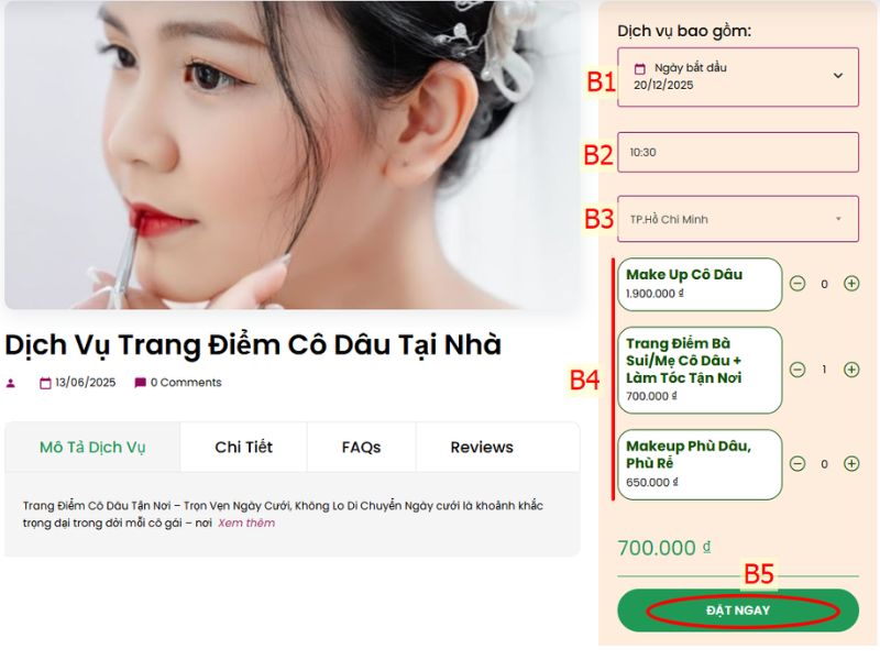 Điền thông tin đặt dịch vụ