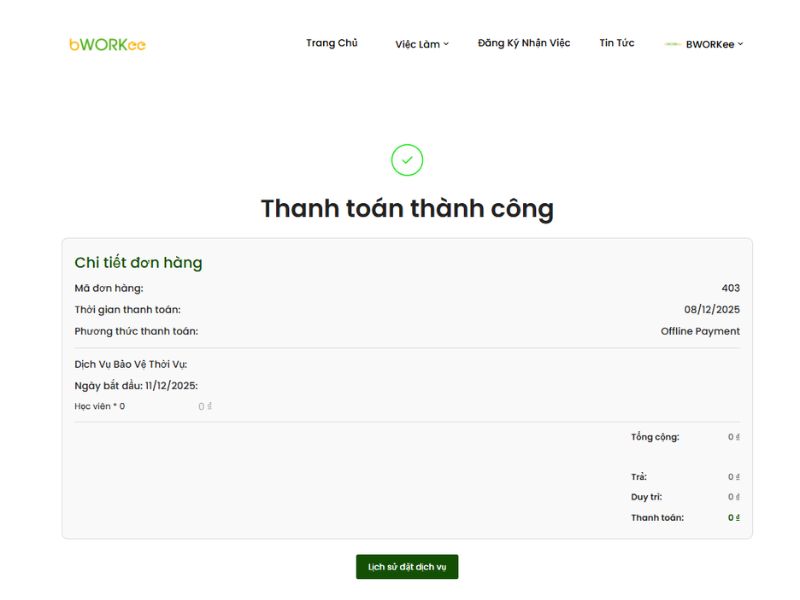 Hoàn tất thanh toán đợi khách