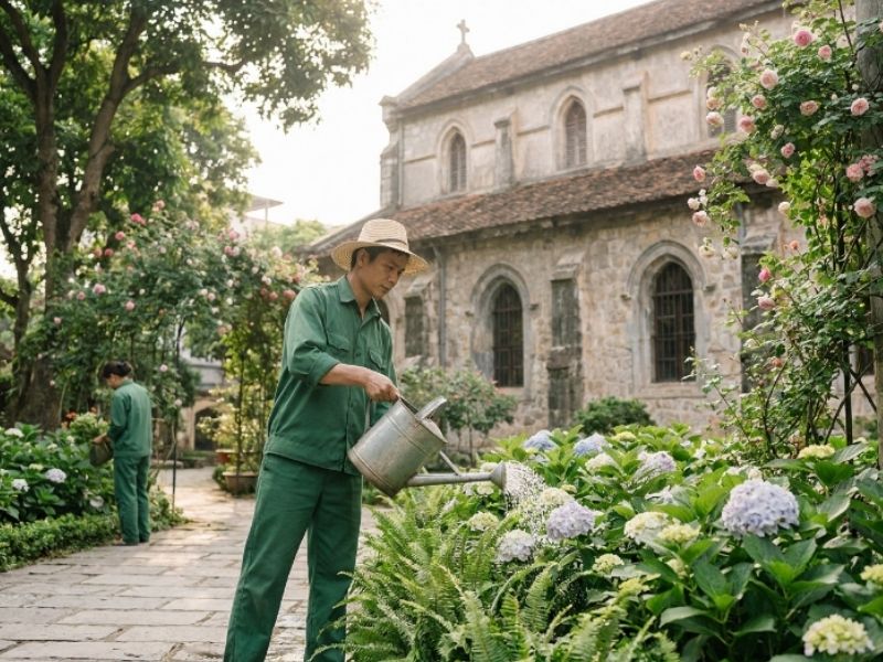 Dịch vụ chăm s&oacute;c c&acirc;y cảnh cho nh&agrave; thờ bao gồm