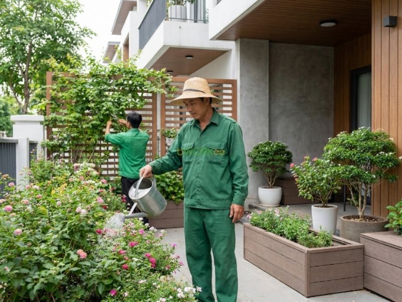 Qu&aacute; tr&igrave;nh chăm s&oacute;c c&acirc;y cảnh tận nơi cho s&acirc;n vườn
