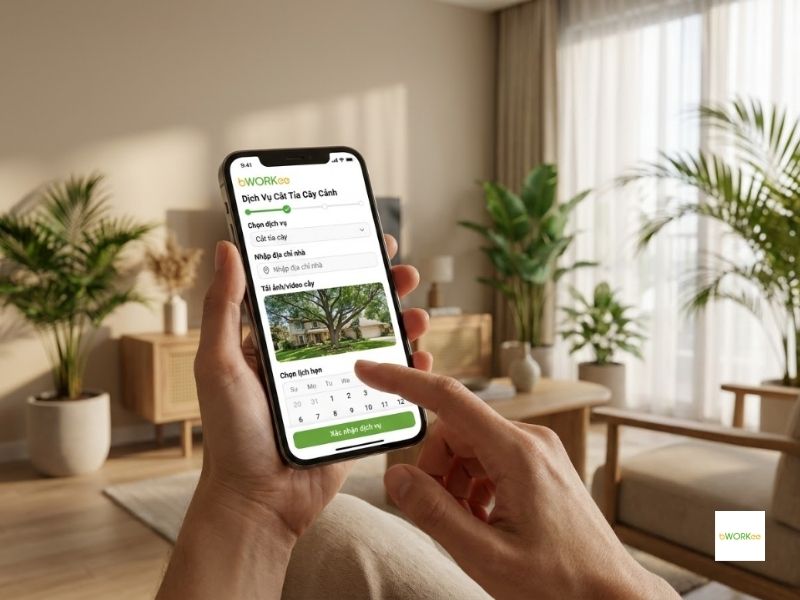 Hướng dẫn quy tr&igrave;nh đặt lịch chặt c&acirc;y qua nền tảng Bworkee